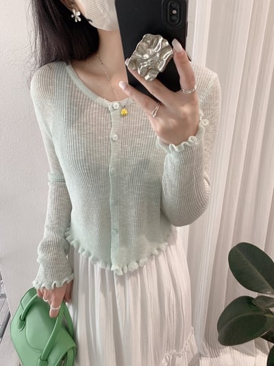 溫柔薄針織木耳邊防曬外套15