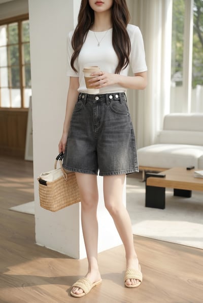 顯腿長比例神褲・輕霧水洗高腰牛仔短褲9