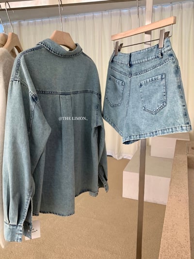 檸檬家～復古水洗牛仔外套＋高腰顯瘦牛仔短褲套裝9