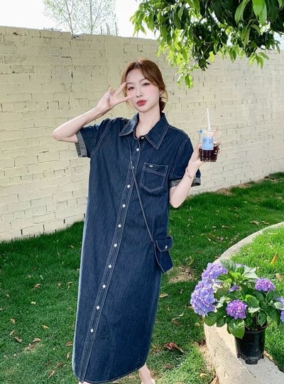 輕薄感牛仔襯衫洋裝｜一件搞定夏日清爽穿搭（附小包）9