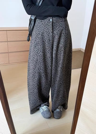 率性豹紋寬版顯瘦垂墜感彎刀褲6