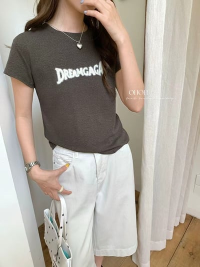 霧感刺繡字母修身雪花竹節棉短T3