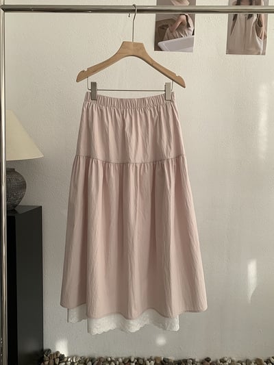 法式蕾絲拼接鬆緊腰長裙21