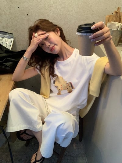 檸檬家#童趣可愛小馬印花寬鬆T恤7