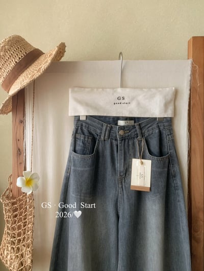 復古水洗刷色高腰寬版牛仔褲12