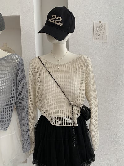 慵懶鏤空針織防曬罩衫＋細肩帶美背小可愛3