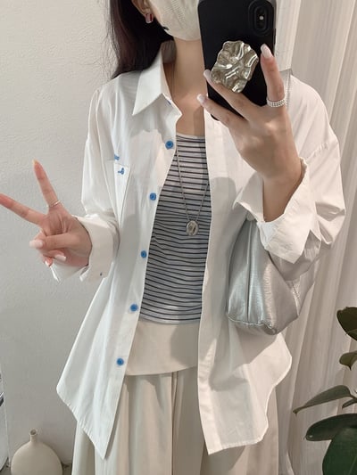 刺繡字母條紋襯衫+背心13