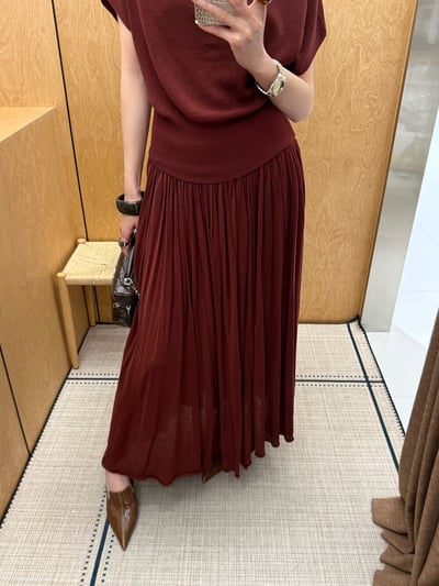 慵懶風亞麻天絲垂墜感百褶長裙13