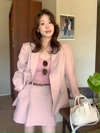 檸檬家#春日氣質裸粉修身西裝外套1