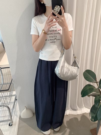 鬆緊腰綁帶垂感彎刀寬褲11