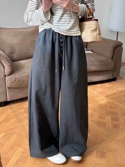 慵懶四釦高腰剪刀寬褲13