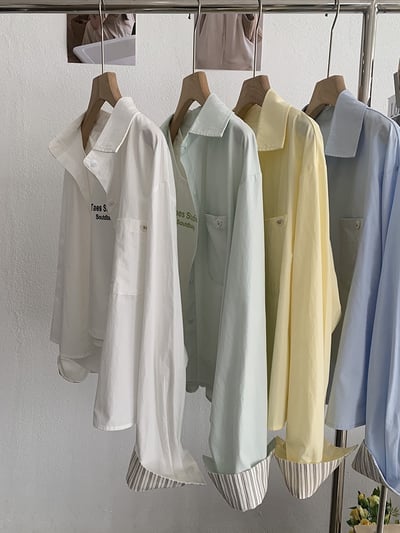 清新撞色袖口襯衫＋字母背心兩件套18