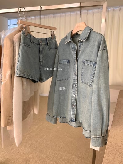 檸檬家～復古水洗牛仔外套＋高腰顯瘦牛仔短褲套裝8