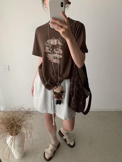 復古塗鴉Kitty印花短TEE+娃娃項鍊4