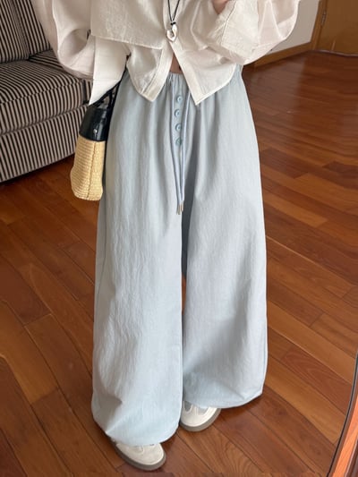 慵懶四釦高腰剪刀寬褲5
