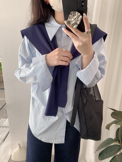 法式溫柔感線條襯衫+披肩15