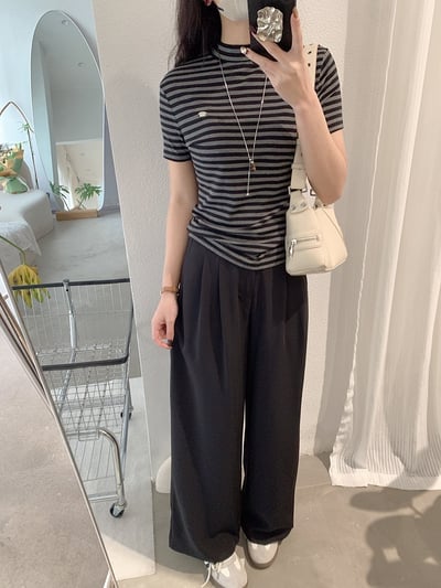 韓系復古單釦壓摺西裝寬褲10