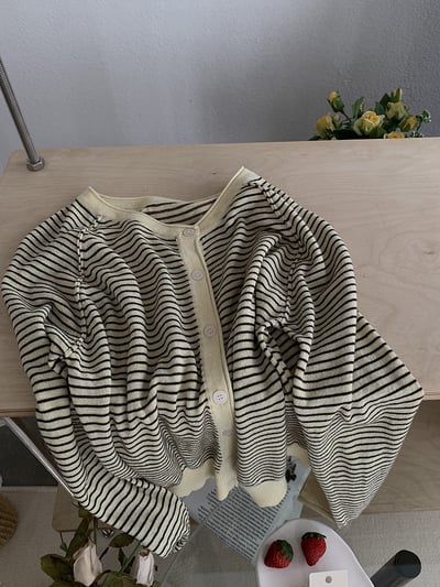 春日細條紋針織開襟外套17