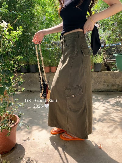 美式酷感工裝口袋長裙11