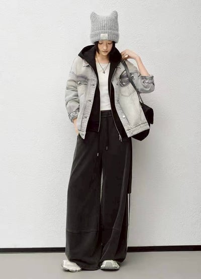 美式側條線顯瘦垂墜感寬鬆運動長褲4