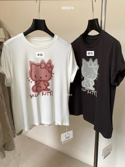 蕾絲感Kitty印花短袖T5