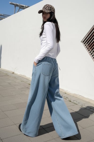 潮流時尚鬆緊綁帶彎刀寬褲3