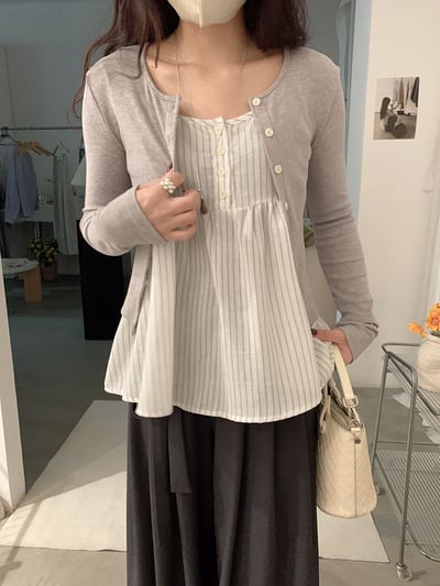 春日防曬針織開衫＋細肩條紋傘擺背心兩件套17