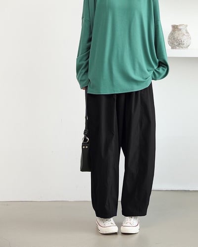 日系鬆緊寬版垂墜休閒褲｜顯瘦直落感百搭4