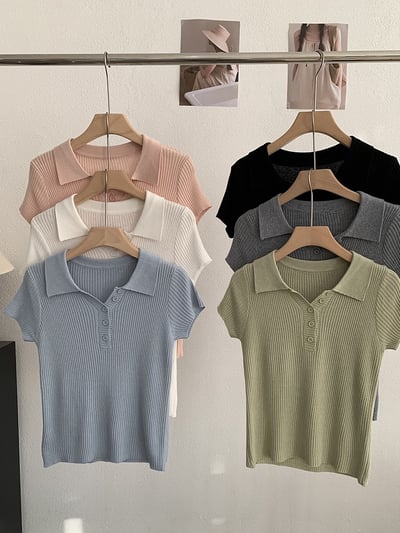 修身POLO領短袖針織上衣5