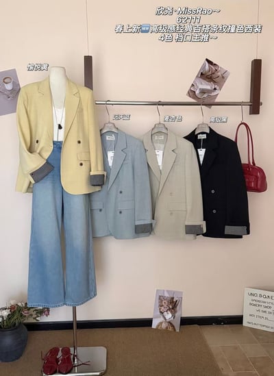 質感條紋拼接翻袖西裝外套｜日常百搭顯瘦版型5