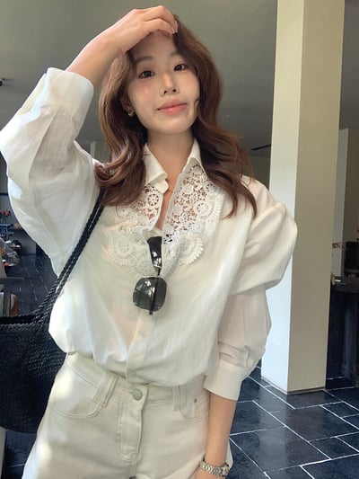 檸檬家#甜美蕾絲拼接翻領襯衫4