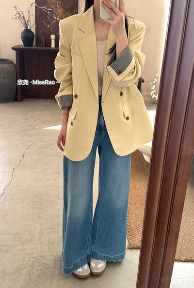 質感條紋拼接翻袖西裝外套｜日常百搭顯瘦版型9