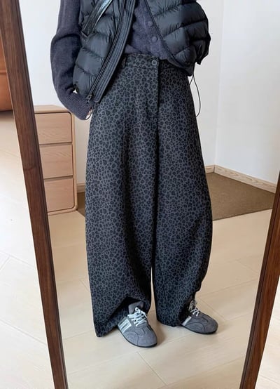 率性豹紋寬版顯瘦垂墜感彎刀褲7
