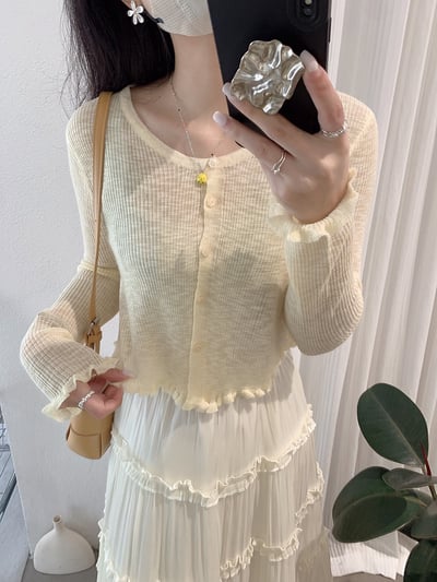 溫柔薄針織木耳邊防曬外套14