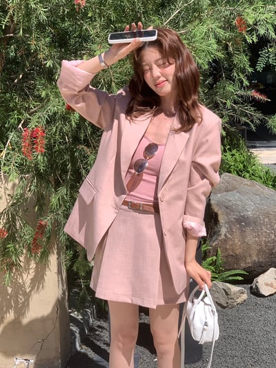 檸檬家#春日氣質裸粉修身西裝外套5