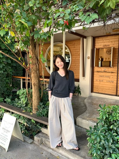 韓系條紋慵懶寬鬆直筒闊腿褲2