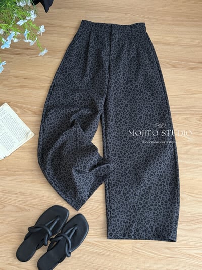 率性豹紋寬版顯瘦垂墜感彎刀褲12