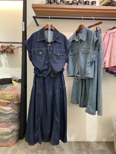 率性牛仔收腰兩件式套裝10