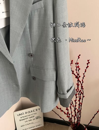 質感條紋拼接翻袖西裝外套｜日常百搭顯瘦版型19