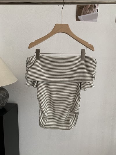 純欲風一字領細條紋修身上衣4