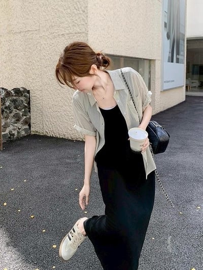 清新條紋襯衫＋氣質長洋裝兩件套4