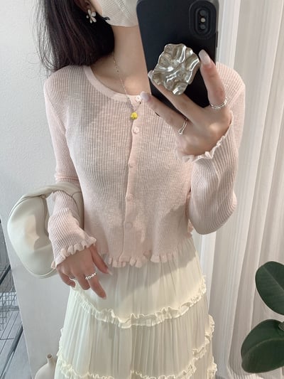 溫柔薄針織木耳邊防曬外套17