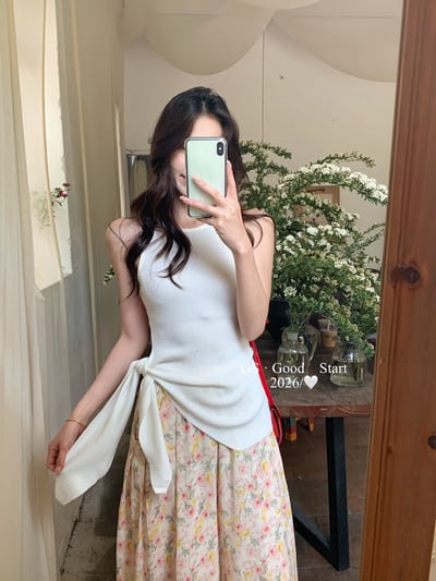 氣質百搭彈力收腰綁帶針織背心10