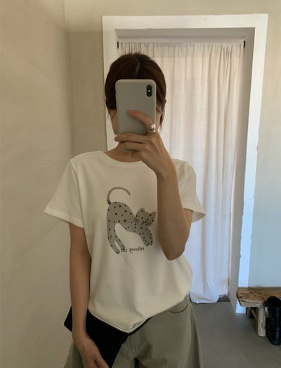 Kahlo｜慵懶貓咪磨毛短袖T🐱 百搭又可愛1