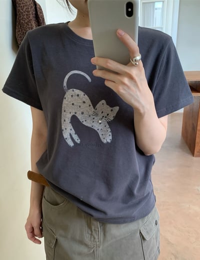 Kahlo｜慵懶貓咪磨毛短袖T🐱 百搭又可愛5
