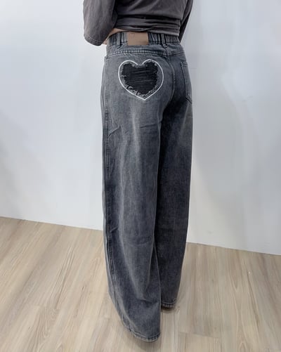正韓甜酷愛心刷色彎刀牛仔褲20