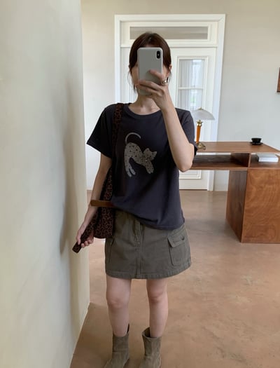 Kahlo｜慵懶貓咪磨毛短袖T🐱 百搭又可愛7