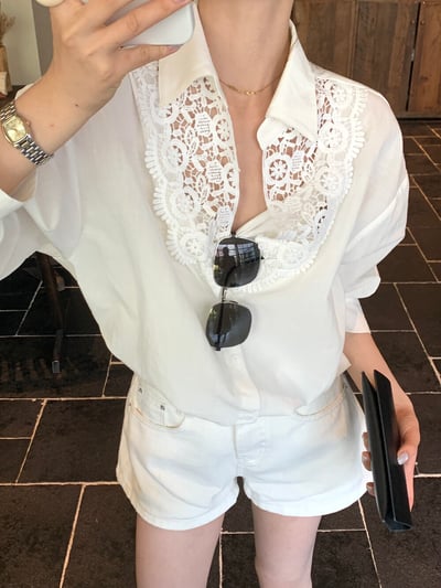 檸檬家#甜美蕾絲拼接翻領襯衫7