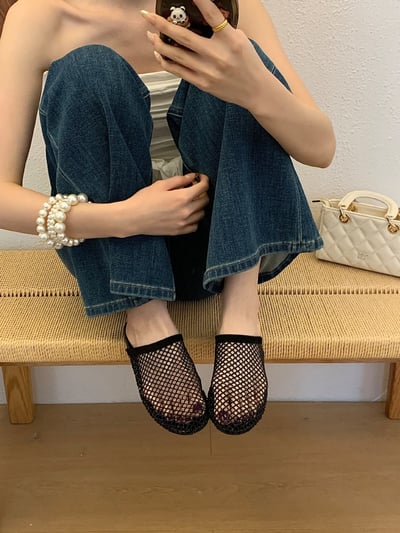 閃耀水鑽網紗包頭穆勒拖鞋5
