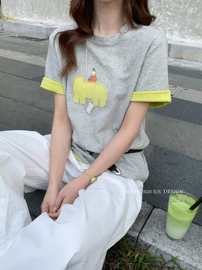 夏日撞色小熊刺繡T｜清新感減齡百搭款7